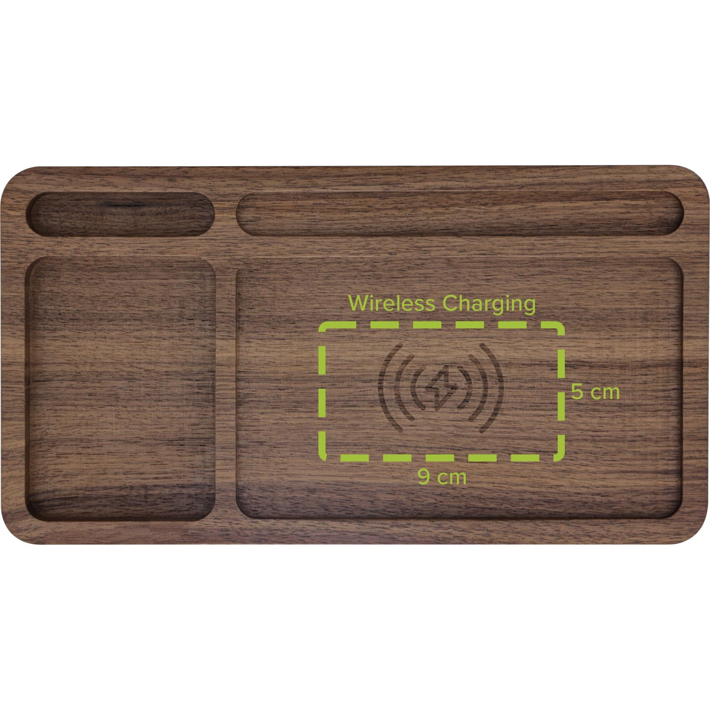 Organizer with integrated Qi charging